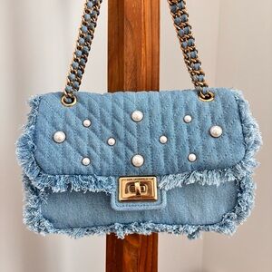 KARL LAGERFELD Medium Argyness Quilted Denim Convertible Shoulder Handbag--NEW